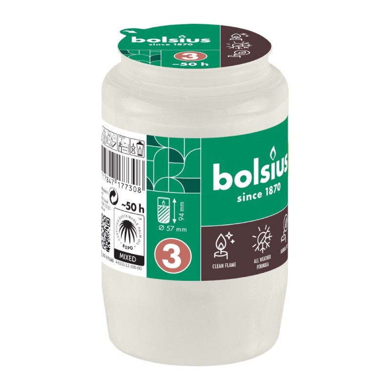 Candela Rezerva Nr.3,  Bolsius, Alb, 50 Ore