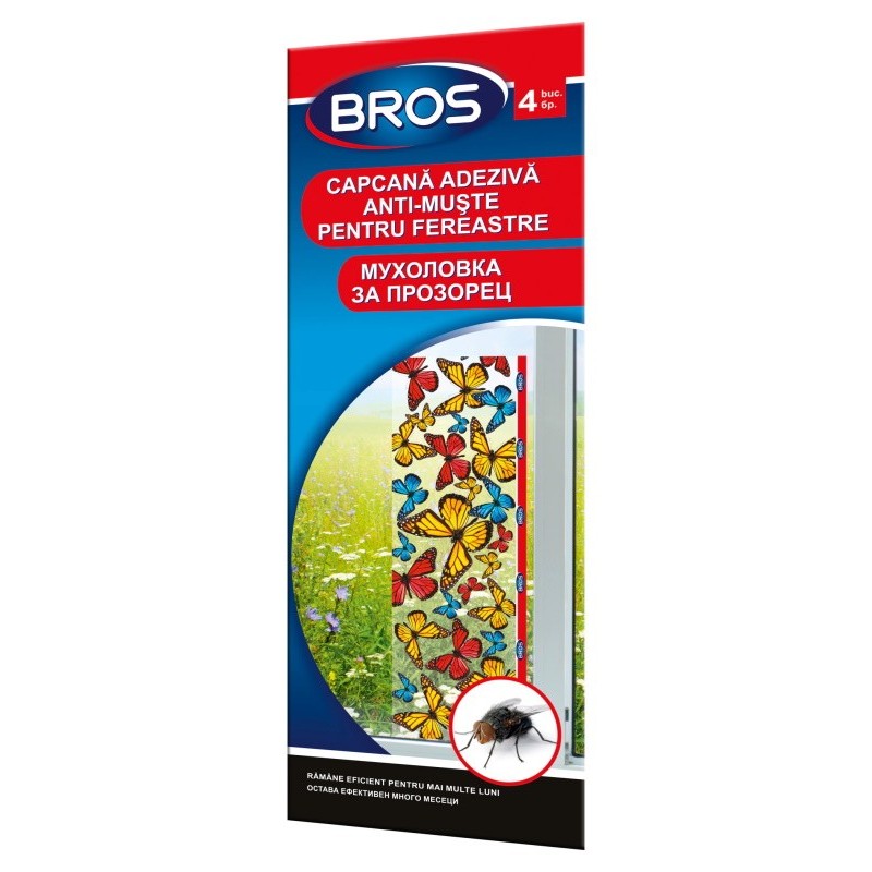 Capcana Adeziva Anti-Muste Bros pentru Ferestre, 4 Bucati