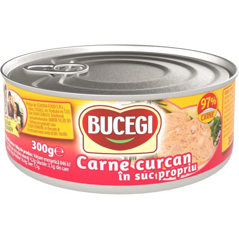 Carne Curcan 97% in Suc Propriu, Bucegi, 300 g