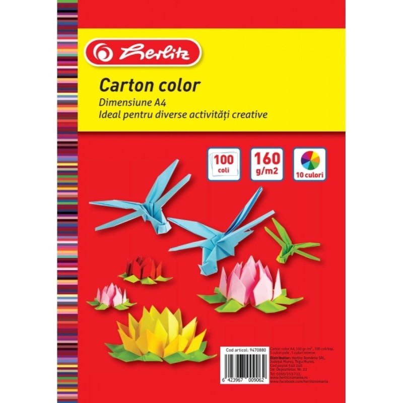 Carton Color A4 160 Gr, TOP 100 Diverse Culori