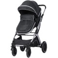 Carucior Multifunctional 2 in 1, Negru, Suspensii, Roti EVA, Maner Reversibil, Parasolar, Splendor