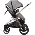 Carucior Multifunctional 2 in 1, Suspensii, Roti EVA, Gri, Maner Reversibil, Parasolar, Splendor