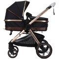 Carucior Multifunctional 2 in 1, Suspensii, Roti EVA, Negru, Maner Reversibil, Parasolar, Splendor