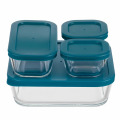 Caserola din Sticla Termorezistenta, Capac din Plastic, Diverse Culori, Grunberg, 4 Bucati
