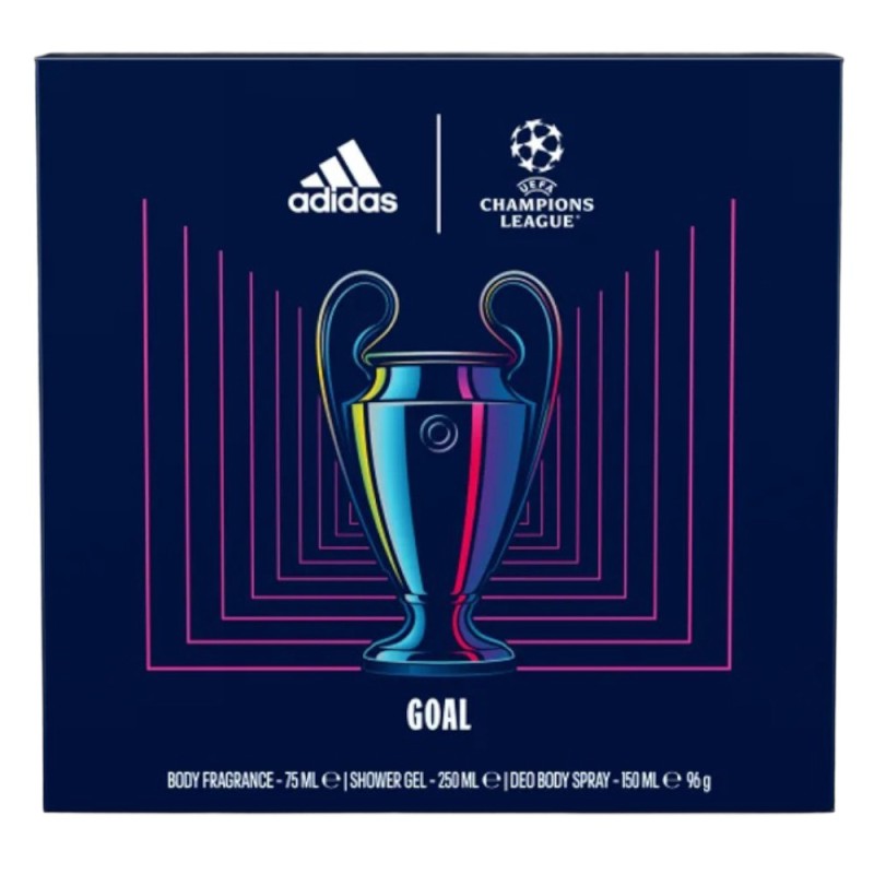 Caseta Cadou Barbati Adidas Uefa Goal, Deodorant Spray 75 ml, Deodorant 150 ml, Gel Dus 250 ml