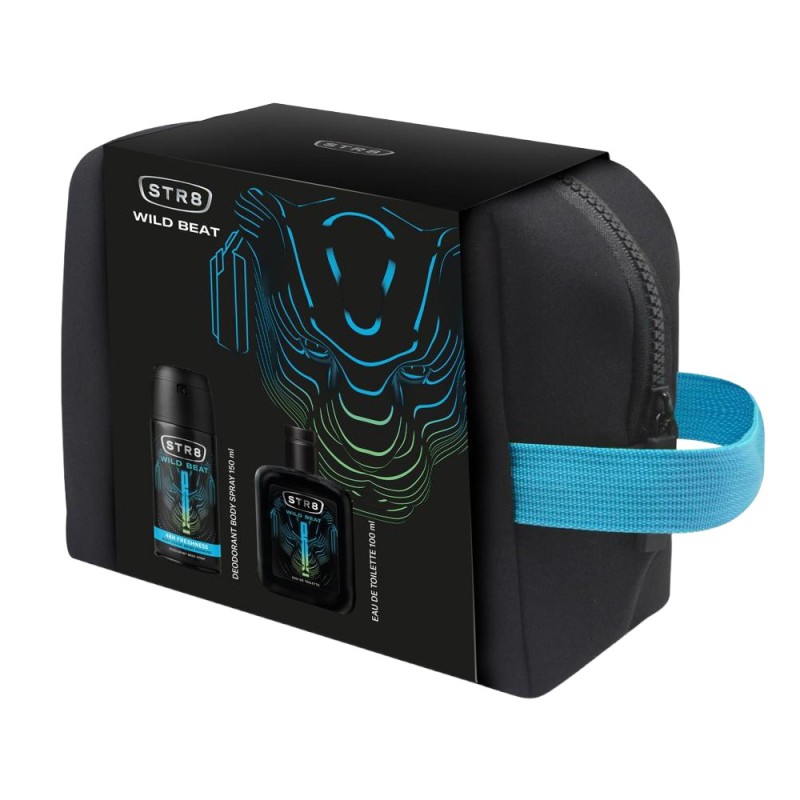 Caseta Cadou Barbati STR8 Wild Beat, Apa de Toaleta 100 ml, Deodorant Spray 150 ml, Borseta