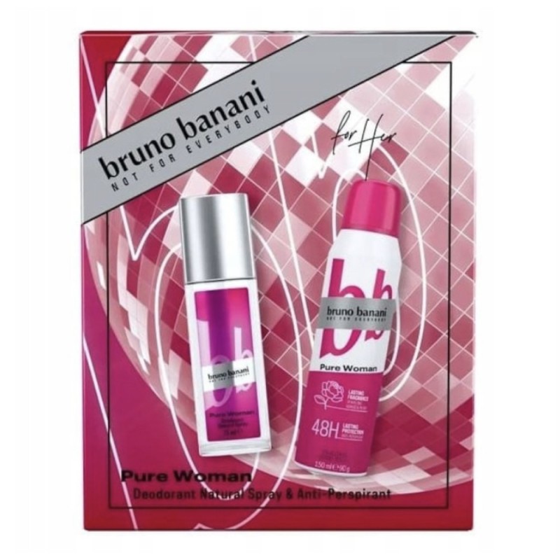 Caseta Cadou Femei Bruno Banani Pure, Deodorant Spray 75 ml, Deodorant 150 ml
