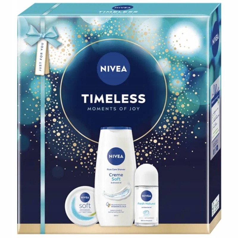 Caseta Cadou Femei Nivea Creme Soft, Gel Dus 250 ml, Crema Corp 100 ml, Deodorant Roll-on Fresh Natural 50 ml