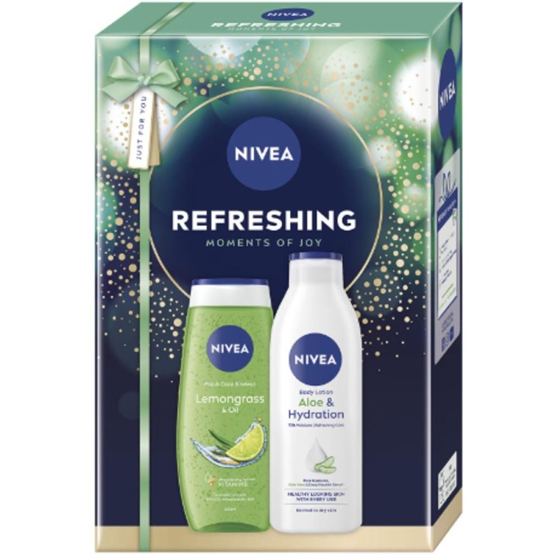 Caseta Cadou Femei Nivea Refreshing, Lotiune Corp Aloe 250 ml, Gel Dus Lemongrass 250 ml