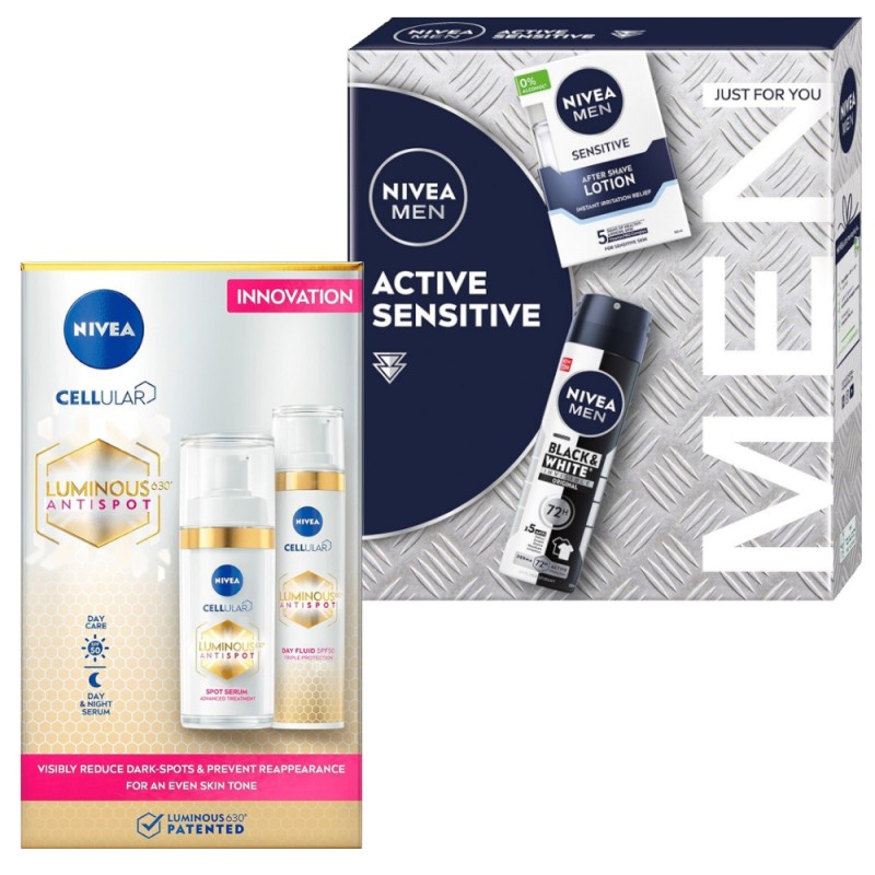 Caseta pentru Cadou Nivea Lotiune Ras 100 ml, Deodorant 150 ml, Ser 30 ml Crema 40 ml pentru Cuplu