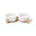 Castroane Ceramice Opera cu Suport din Bambus, Alb, 2 x 350 ml, M-Pets
