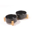 Castroane Ceramice Opera cu Suport din Bambus, Negru, 2 x 350 ml, M-Pets