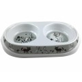 Castron Dublu din Plastic, Marime L, Alb Marmorat, M-Pets