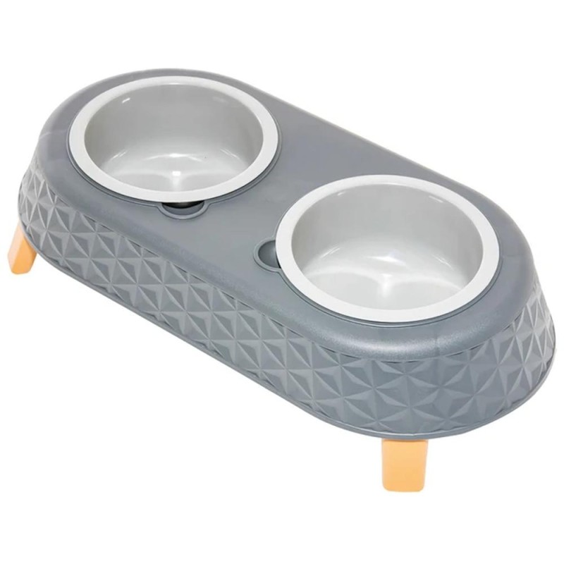 Castron Dublu din Plastic, Marime L, Gri, M-Pets
