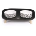 Castron Dublu Inaltat pentru Animale Altitude Urban Style, Negru/Alb, M-Pets