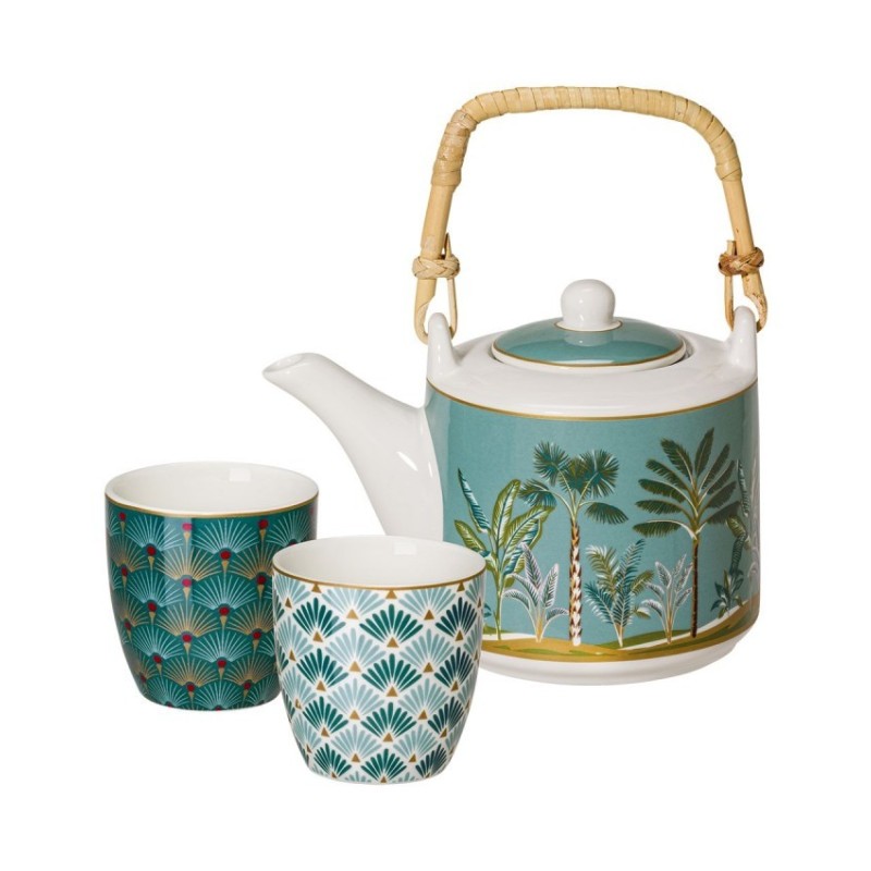 Ceainic si 2 Cani Portelan, 0.15 l, Albastru, Pronat