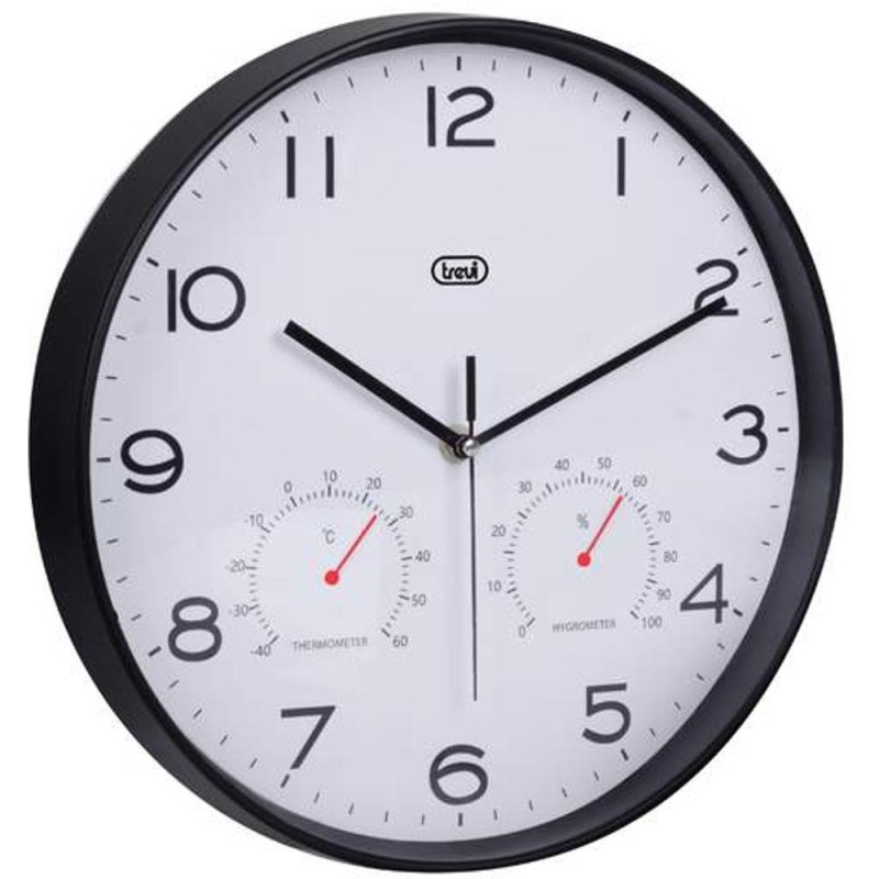 Ceas cu Termometru si Higrometru, Negru, OM 3510 T, 30 cm Trevi