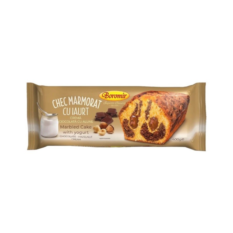 Chec Marmorat cu Iaurt si Crema Ciocolata cu Alune Boromir, 400 g