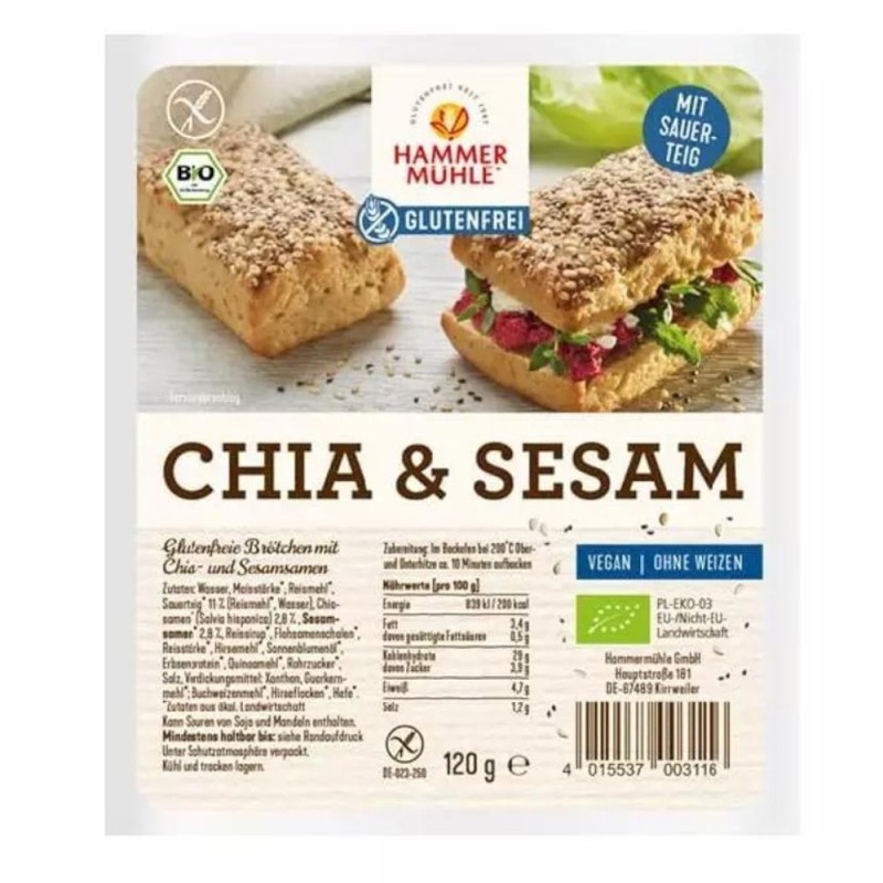 Chifle fara Gluten cu Seminte de Chia si Susan, 120 g, Hammer Muhle