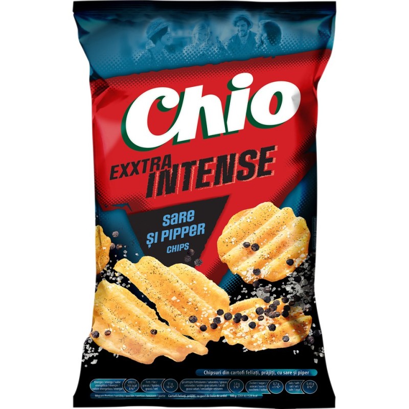 Chipsuri cu Sare si Piper Chio Exxtra Intense, 125 g