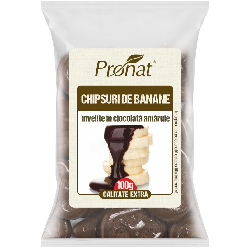 Chipsuri de Banane Invelite in Ciocolata Amaruie, 100 g