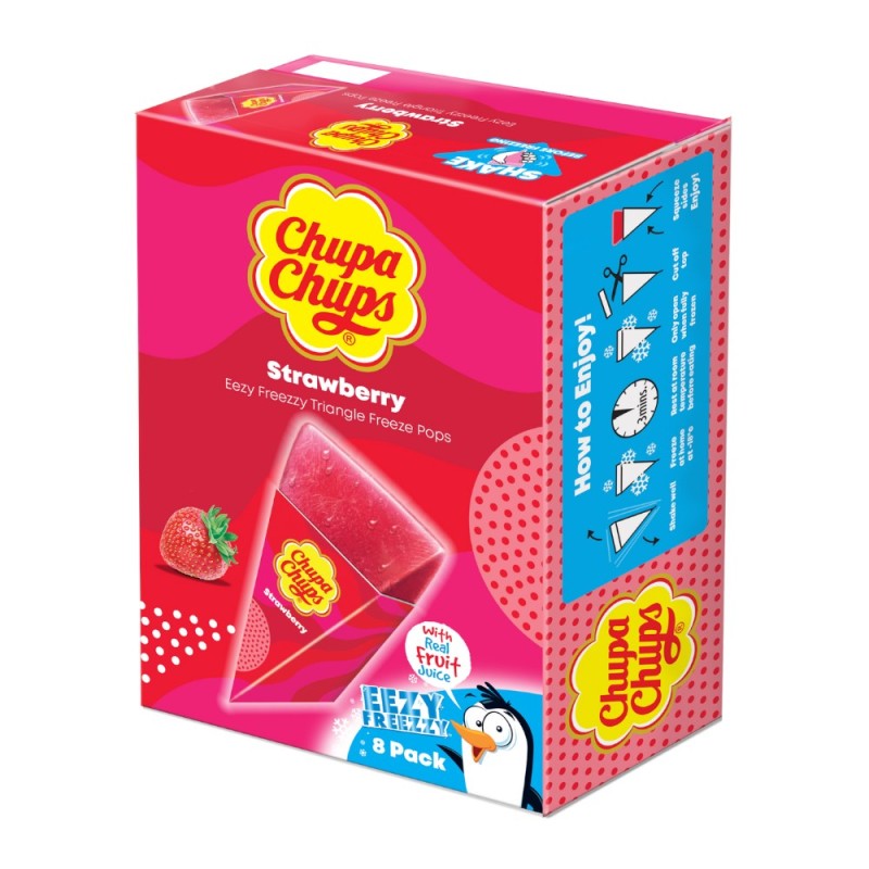 Chupa Chups Triangles Freeze Pops, cu Capsuni, 8 x 62 ml