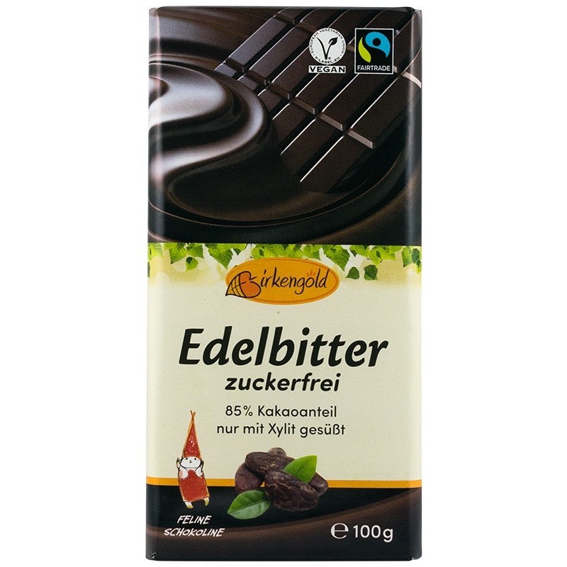 Ciocolata 85% Cacao indulcita cu xylitol, 100g Birkengold