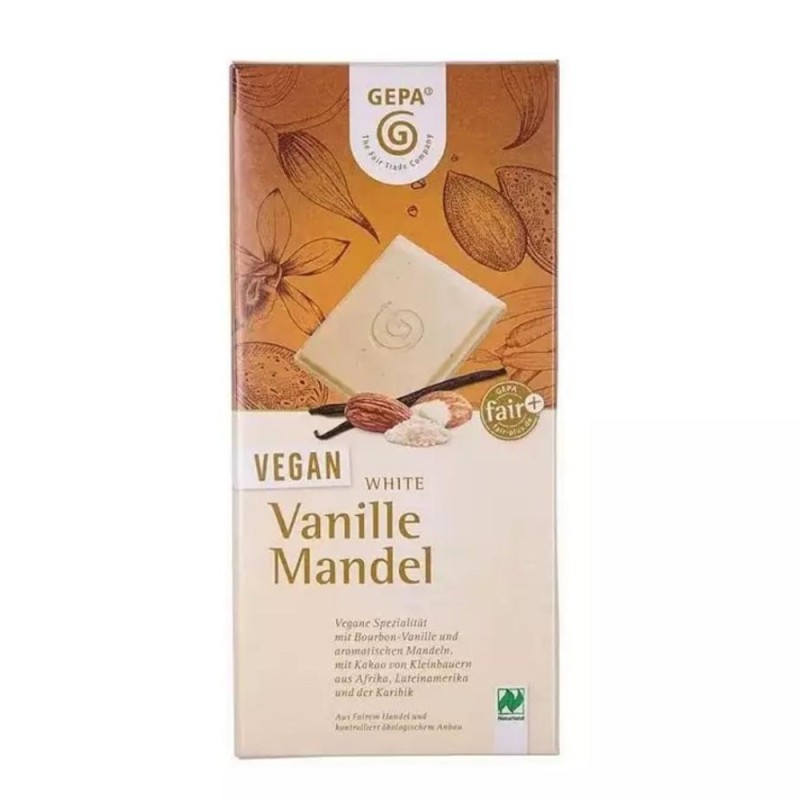 Ciocolata Alba Bio Vegan cu Vanilie si Migdale, 100 g, Gepa