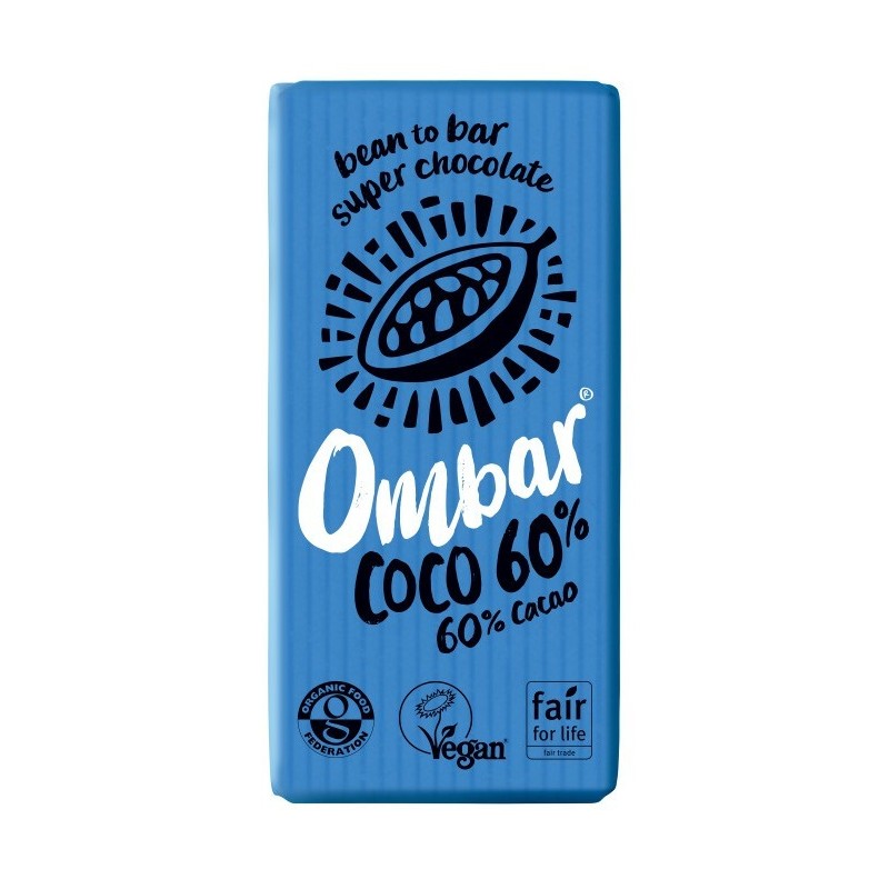 Ciocolata Bio, 60% Cacao Neprajita, Raw, 35 g, Ombar