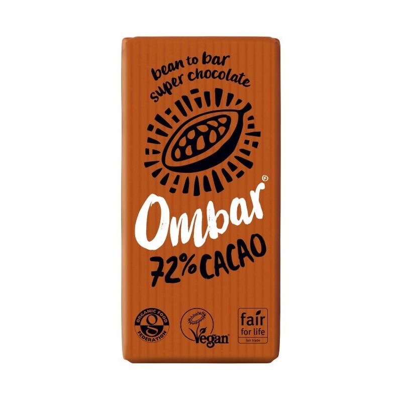 Ciocolata Bio, 72% Cacao Neprajita, Raw, 35g Ombar