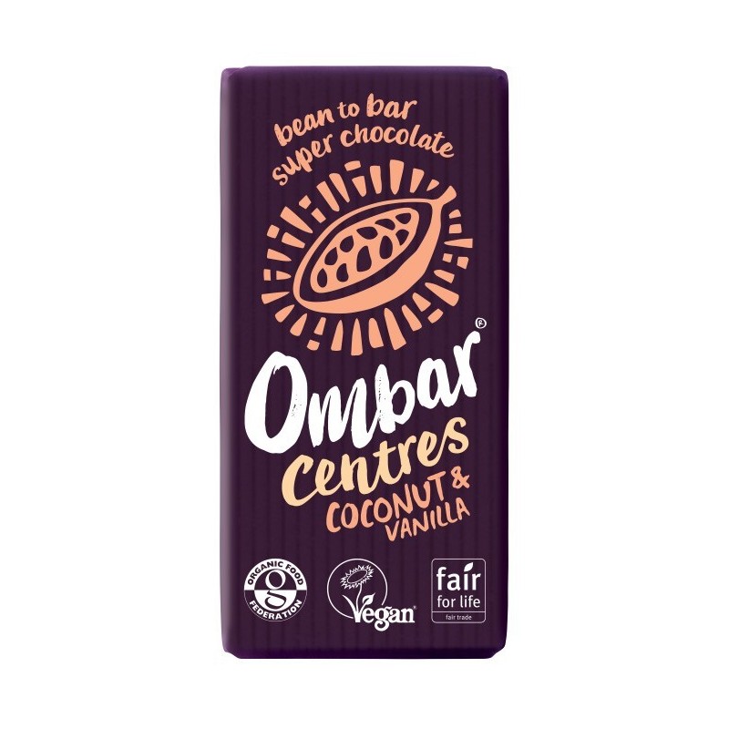 Ciocolata Bio cu Crema de Cocos si Vanilie, 60% Cacao Neprajita, Raw, 35g Ombar