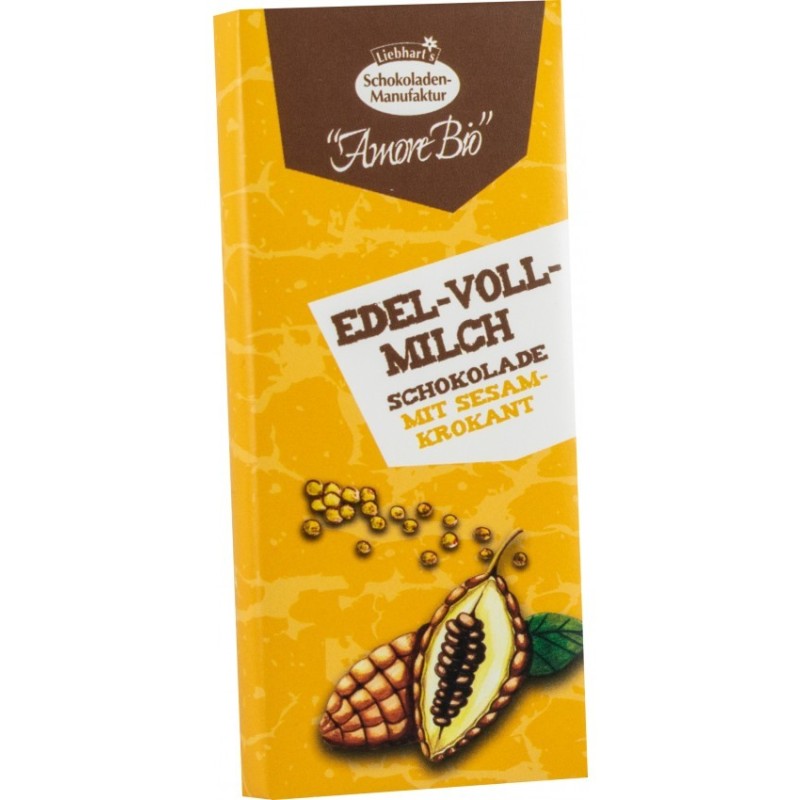 Ciocolata BIO cu Lapte si Susan Crocant, 40 g, Liebhart's Amore Bio