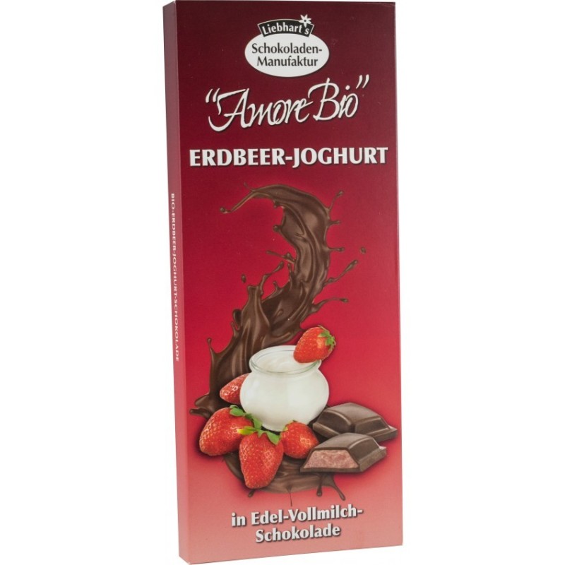 Ciocolata BIO cu Lapte Umpluta cu Iaurt de Capsuni, 100 g, Liebhart's Amore Bio