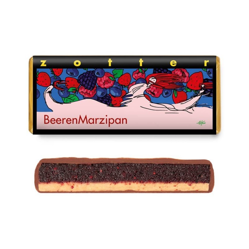 Ciocolata BIO  Lapte, Fructe de Padure si Martipan, 70 g, Zotter