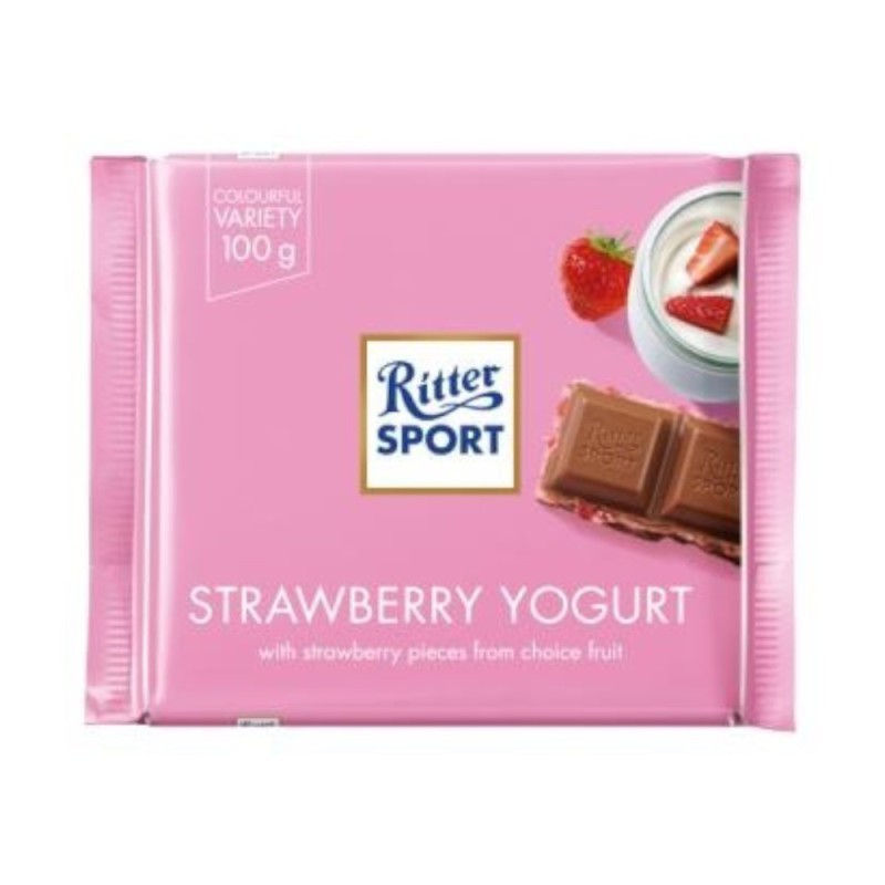 Ciocolata cu Lapte, Ritter Sport, cu Capsuni si Iaurt, 100 g