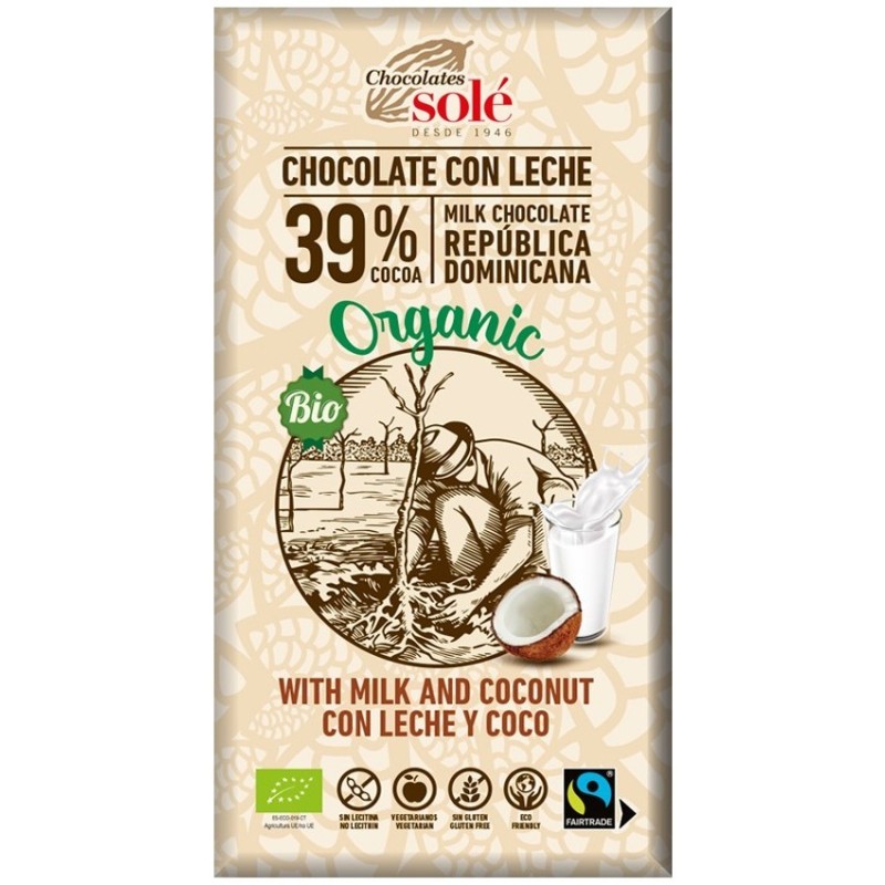 Ciocolata cu Lapte si Cocos BIO si Fairtrade, 100 g, Chocolates Sole