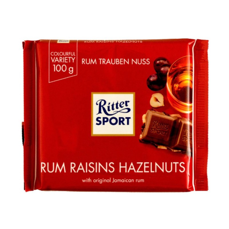 Ciocolata cu Rom, Ritter Sport, cu Alune si Stafide, 100 g