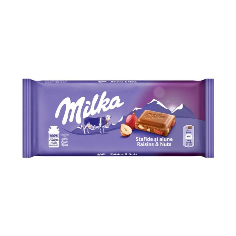 Ciocolata cu Stafide si Alune, Milka, 100 g