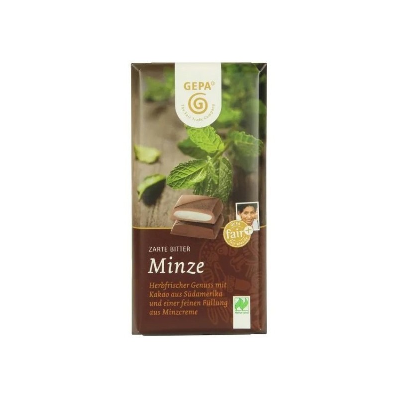 Ciocolata Neagra Amaruie, Delicata, cu Crema Proaspata de Menta, Bio si Fairtrade, 100 g, Gepa