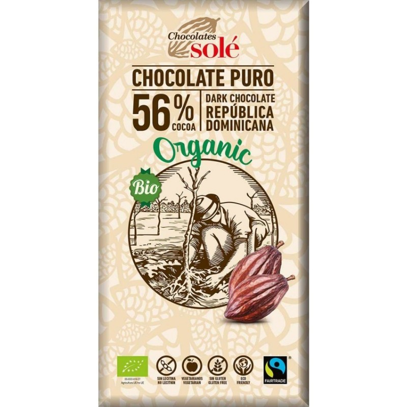 Ciocolata Neagra BIO 56% Cacao, 100 g, Chocolates Sole