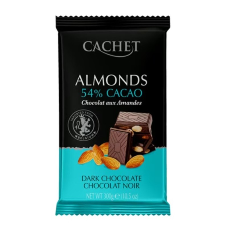 Ciocolata Neagra, Cachet, 54% Cacao, cu Migdale, 300 g