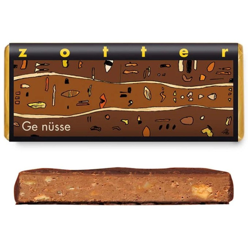 Ciocolata Neagra cu Lapte, Zotter Schocolade, Umpluta cu Nuci, Bio si Fair, 70 g