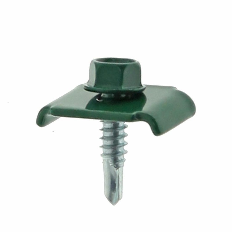 Clema pentru Fixare Gard, Verde, cu Surub Autoforant, 20 x 30 cm, 50 Bucati, Cutie