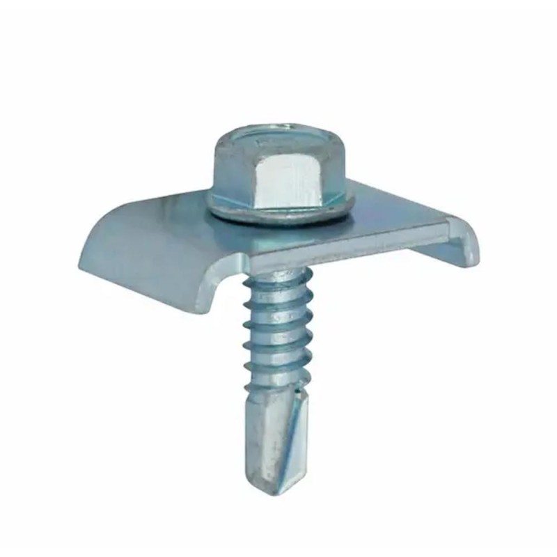 Clema pentru Fixare Gard, Zincat, cu Surub Autoforant, 20 x 30 cm, 50 Bucati, Cutie