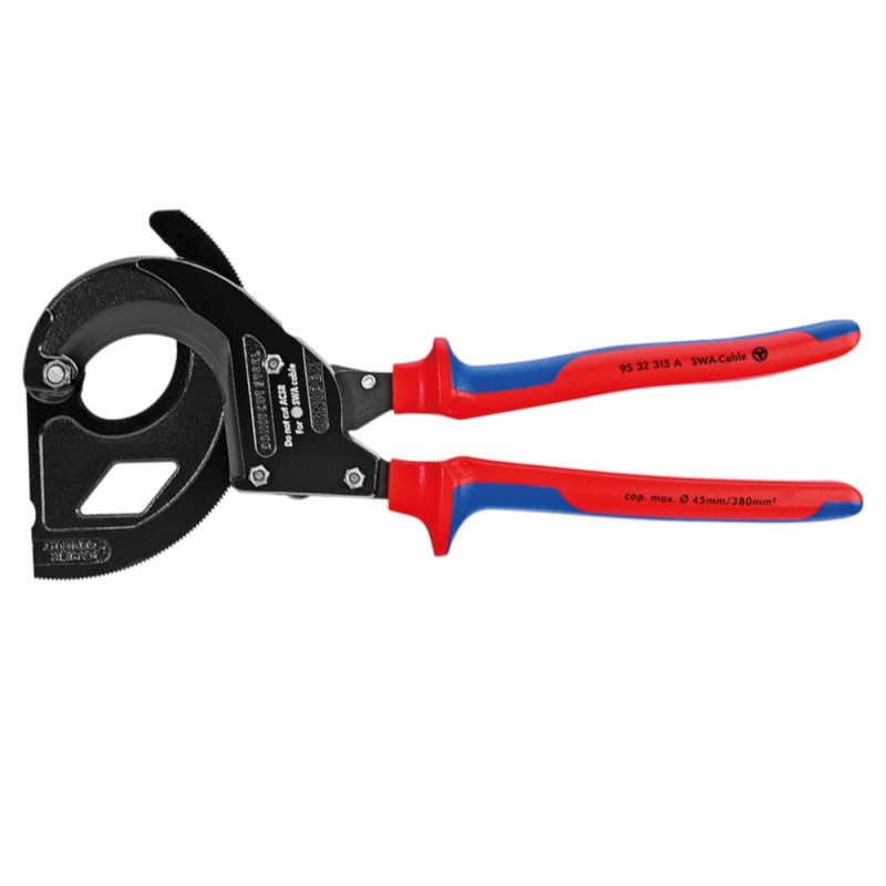 Cleste cu Clichet (3 Trepte) pentru Taierea Cablurilor cu Armatura Exterioara cu Suprafata Neagra Lacuita si Manere cu Manson Bi