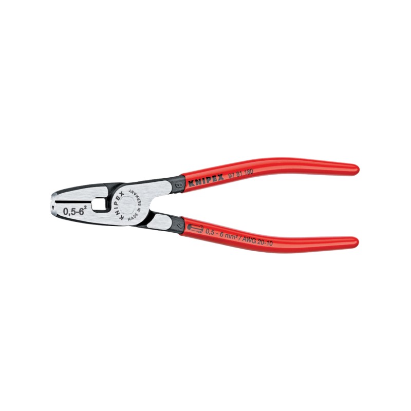 Cleste de Sertizat Frontal pentru Pini Terminali, L 180 mm, Capacitate 0.5-6, Awg 20-10
