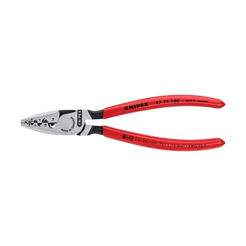 Cleste de Sertizat Lateral in Forma Semirotunda pentru Pini Terminali, Suprafata Lustruita, Manere Manson din Plastic, 180 mm