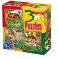 Colectie 3 Puzzle Copii,  6, 9, 16 Piese, Animale Domestice Mari