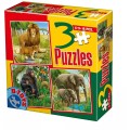 Colectie 3 Puzzle Copii,  6, 9, 16 Piese, Animale Salbatice Mari