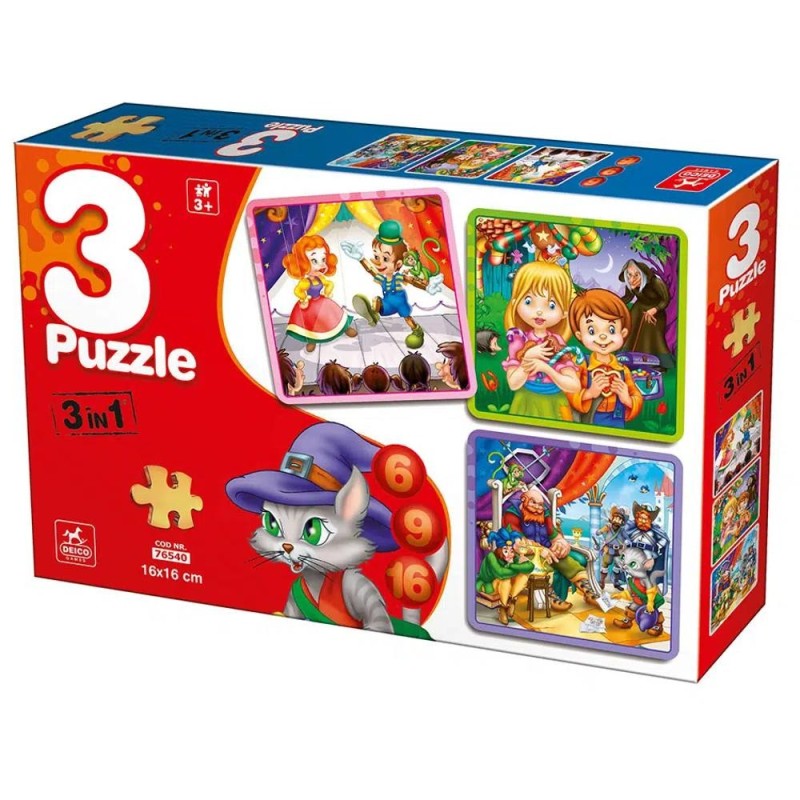 Colectie 3 Puzzle Copii,  6, 9, 16 Piese, Povesti